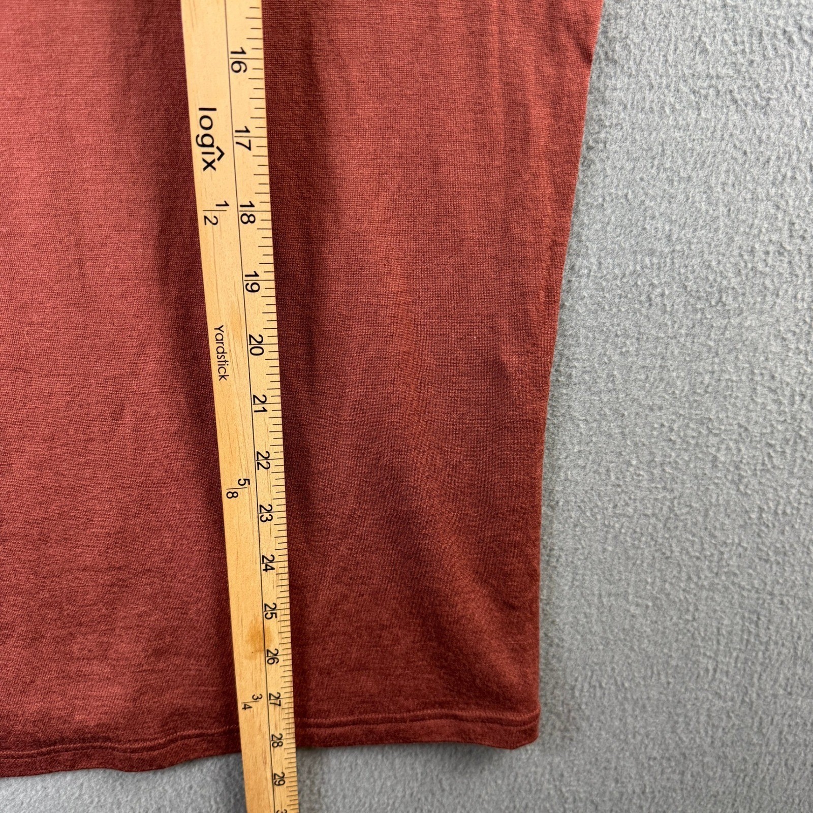 Unbound Merino Mens Long Sleeve Crew Neck T-Shirt Rust Red 100% Merino Wool Sz M gallery