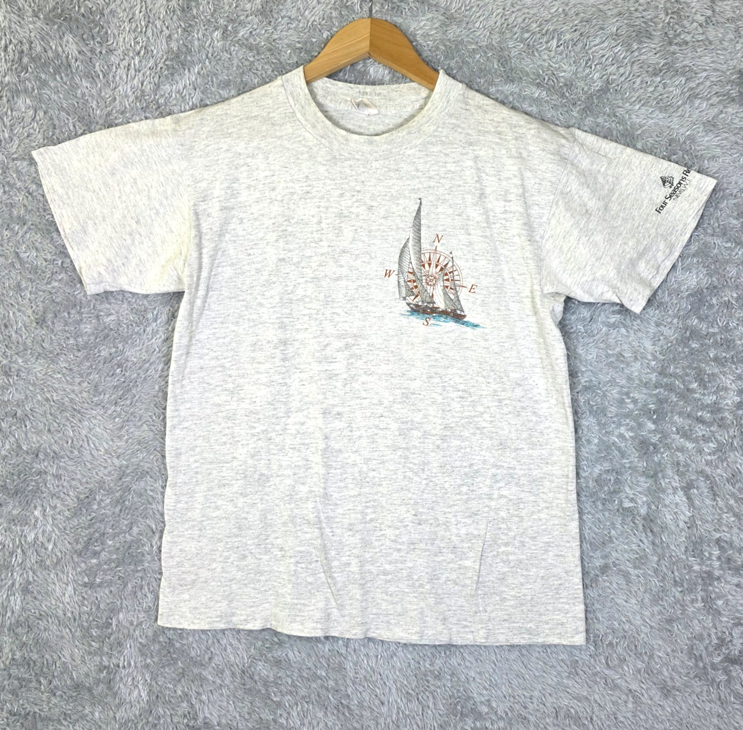 Vintage 90s Four Seasons Resort Nevis WI T Shirt Single Stitch Map Sailboat M gallery
