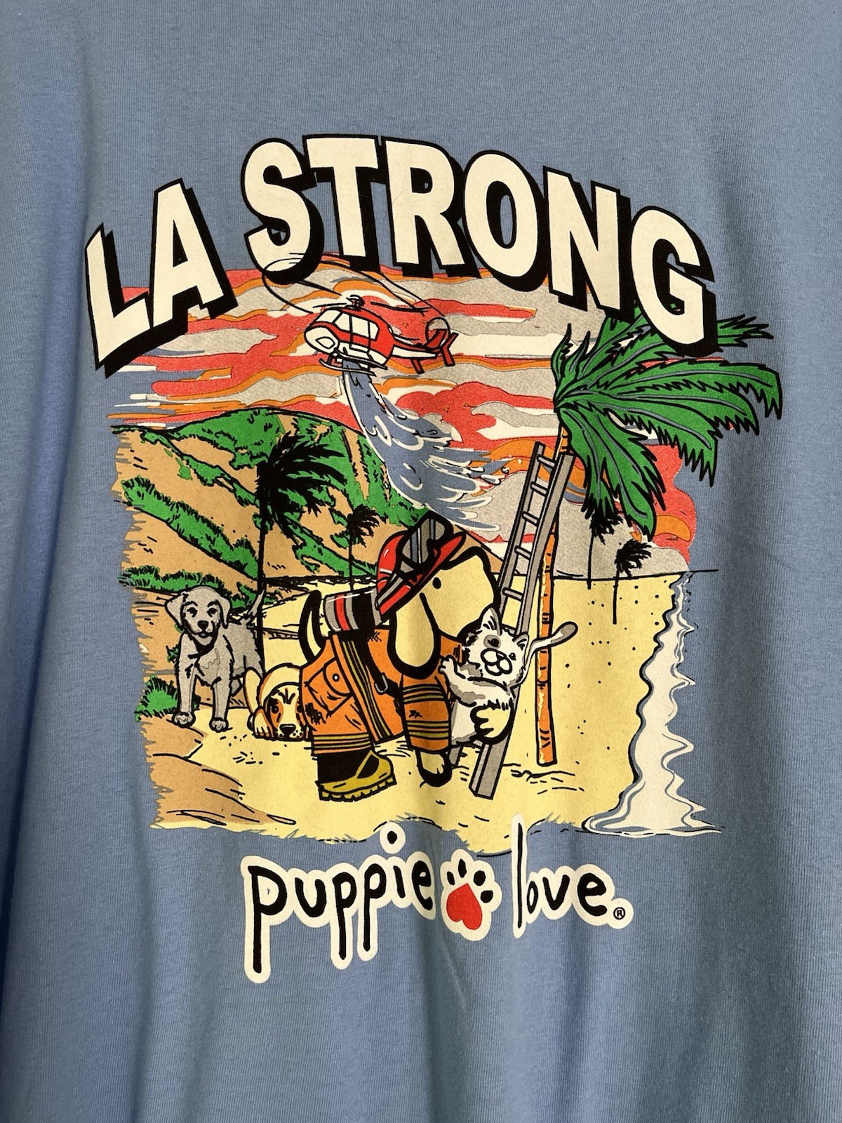 Puppie Love Rescue Men’s T-shirt Size XXL Light Blue-LA Strong Dog Graphic gallery