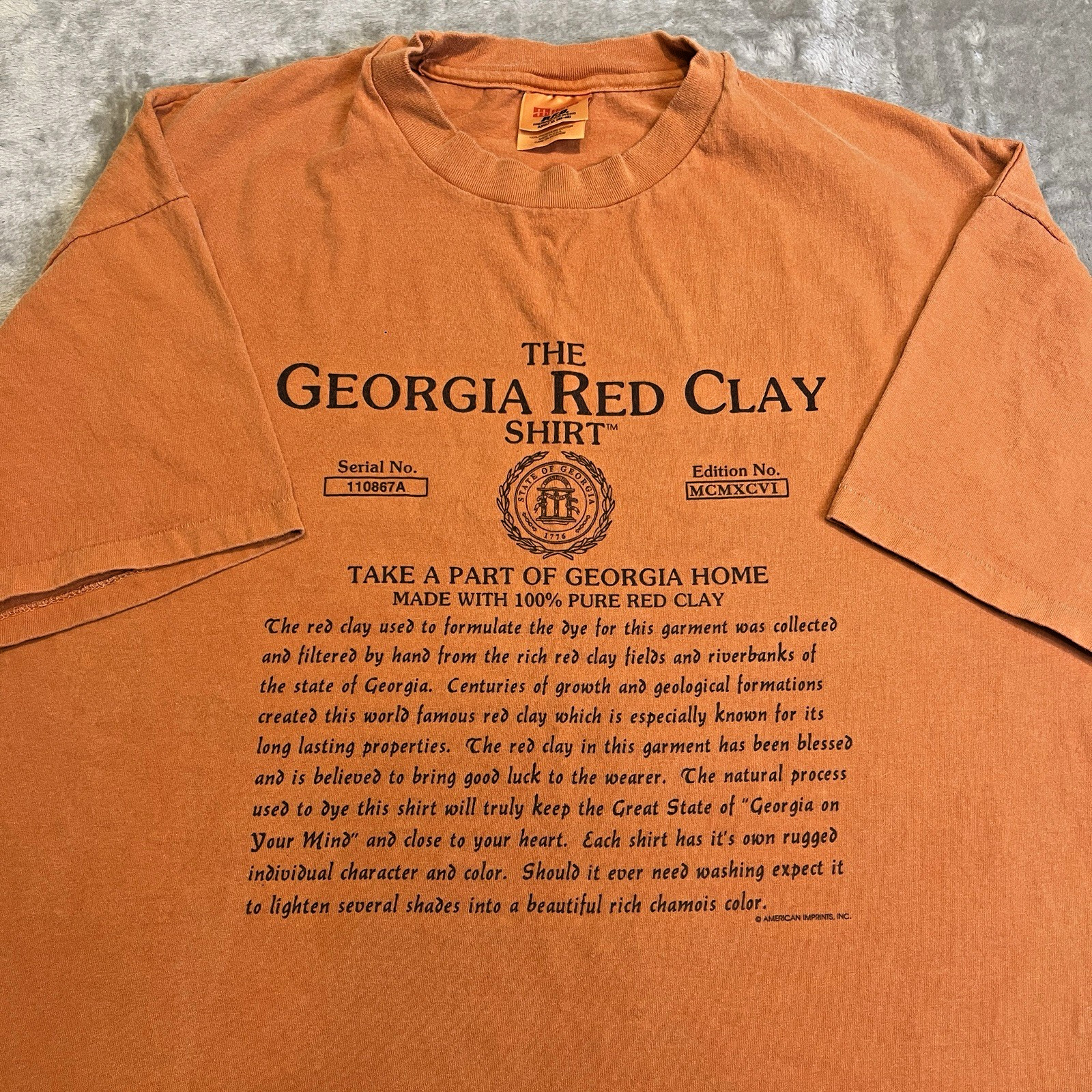 Hanes PFD Georgia Red Clay Shirt XL Made USA Y2K Orange Southern Heritage Tee gallery