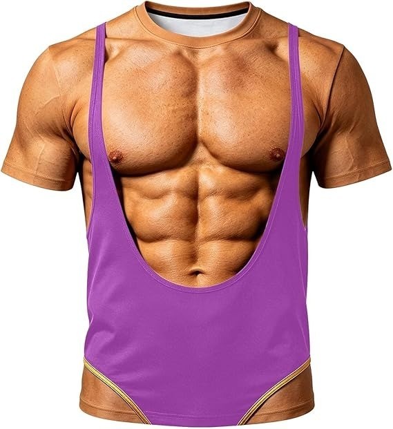 Funny 6 Pack Abs Shirt Purple Mankini Illusion Graphic Tee Prank Gag Gift Unisex