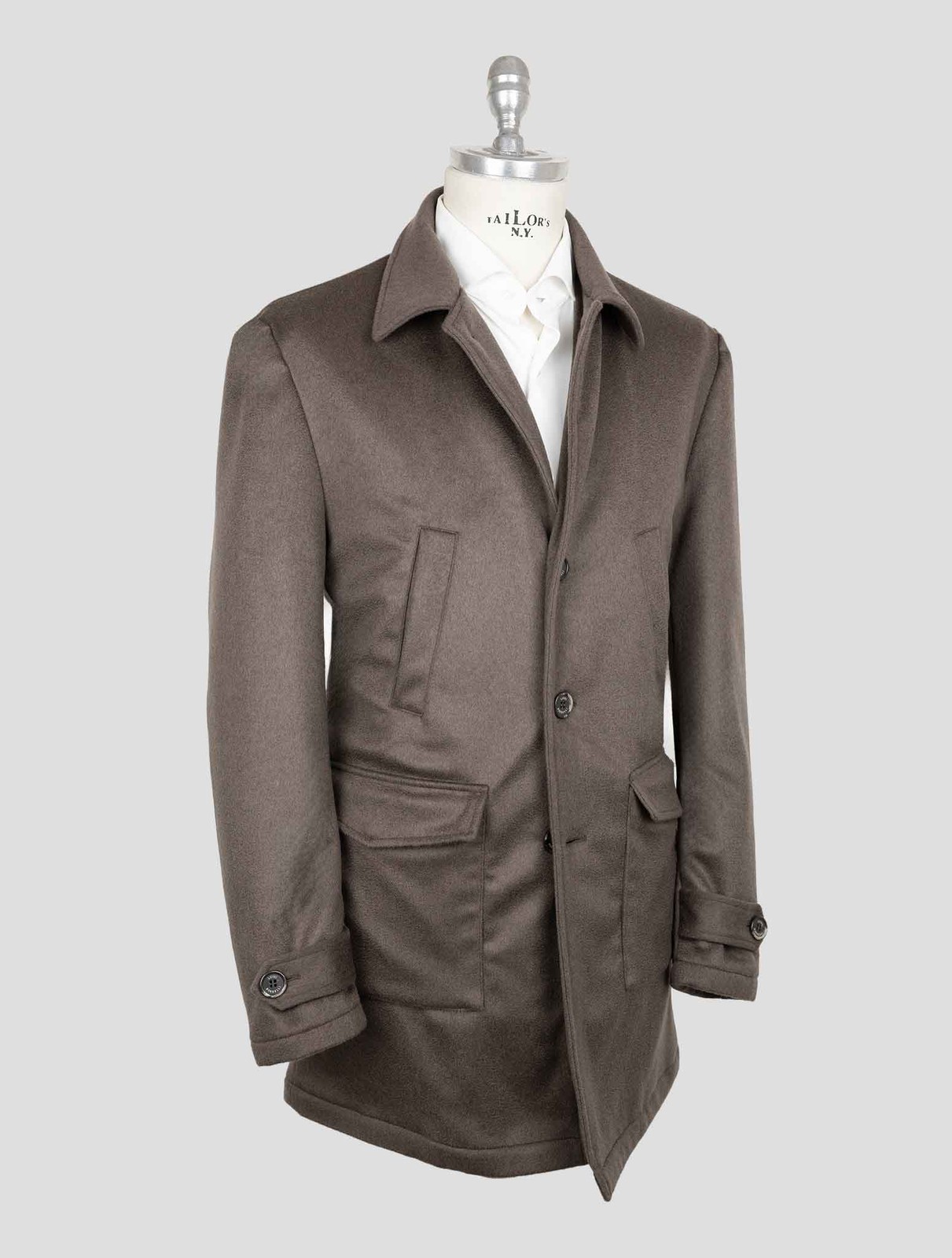 NEW LUIGI BORRELLI BROWN CASHMERE VIRGIN WOOL OVERCOAT US 46 - EU 56 BOR28 gallery
