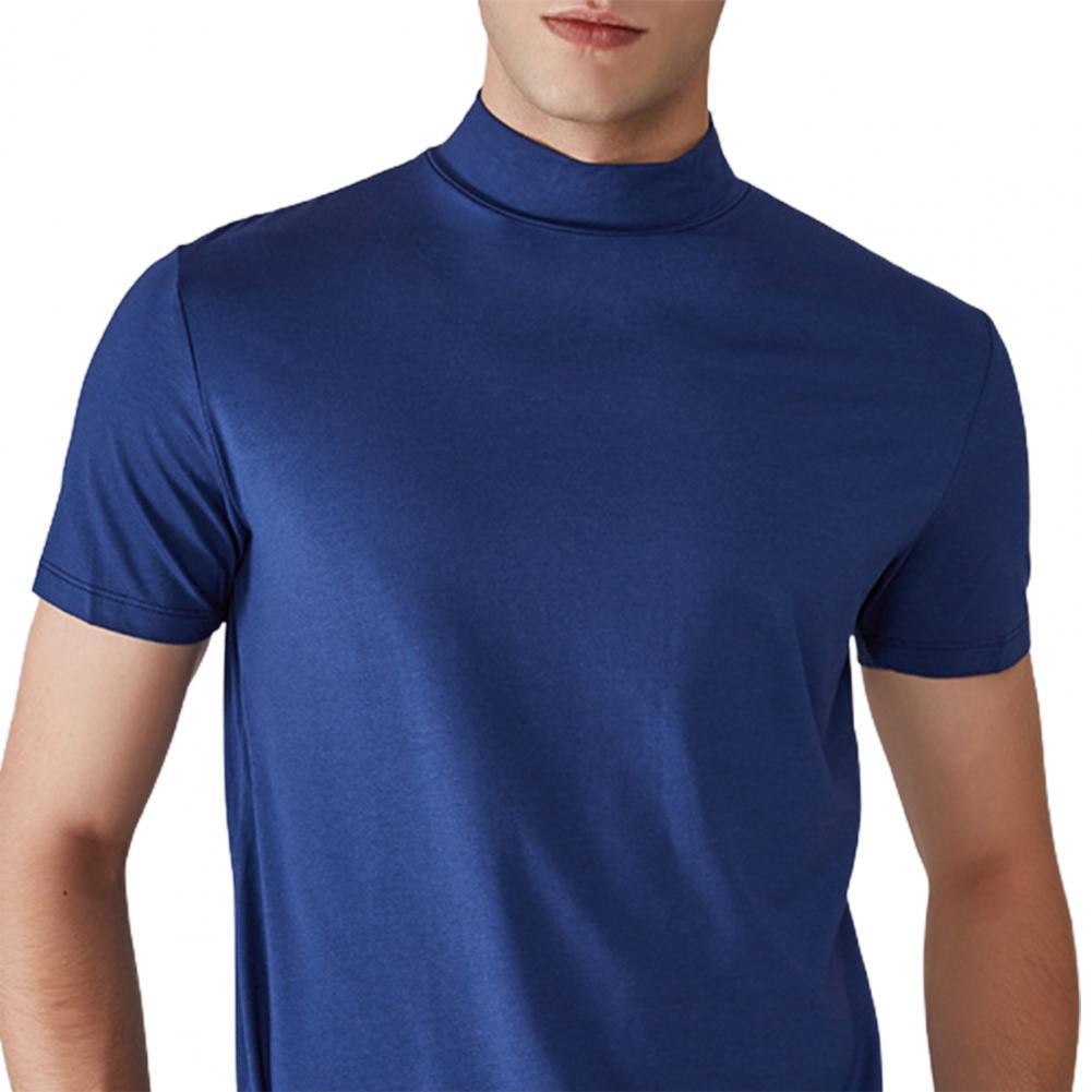 Men Short Sleeve Slim Fit Stretch T-shirt Mock Neck Turtleneck Pullover Tops gallery