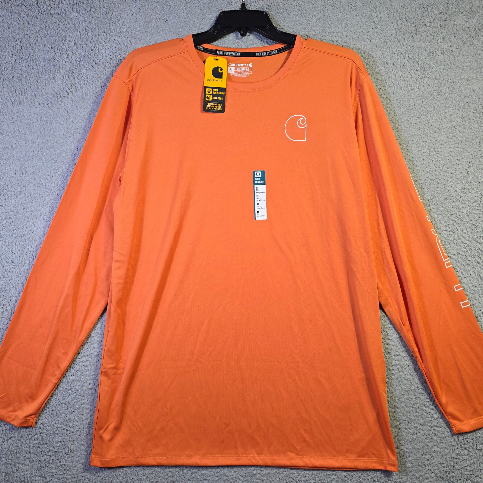 CARHARTT Fast Dry Sun Shirt Mens XL Tall Orange Outdoor Long Sleeve UPF 25 NWT