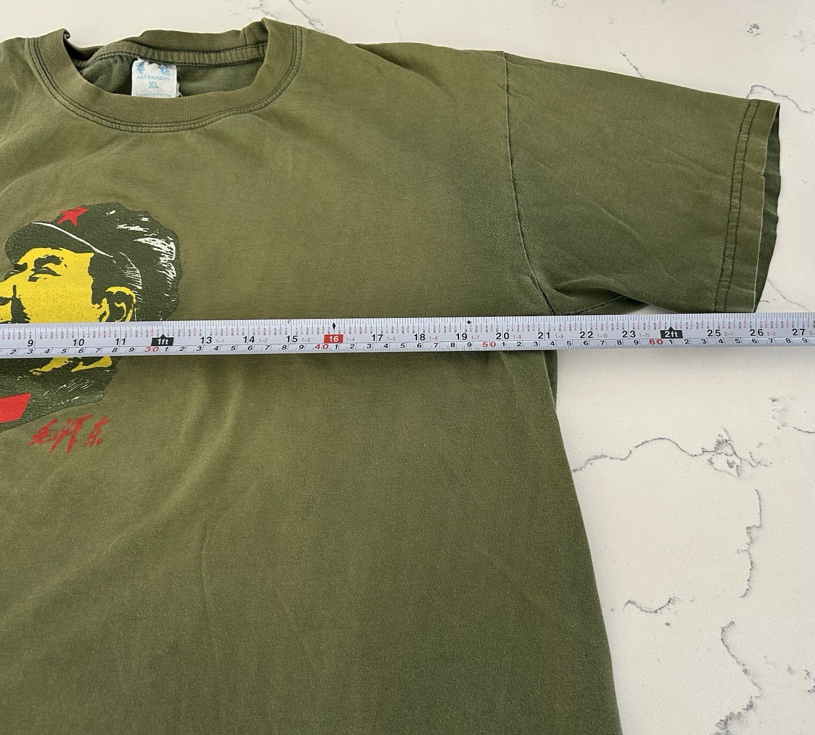 Vintage Chairman Mao Zedong Graphic T Shirt XL Green Chinese Characters China gallery