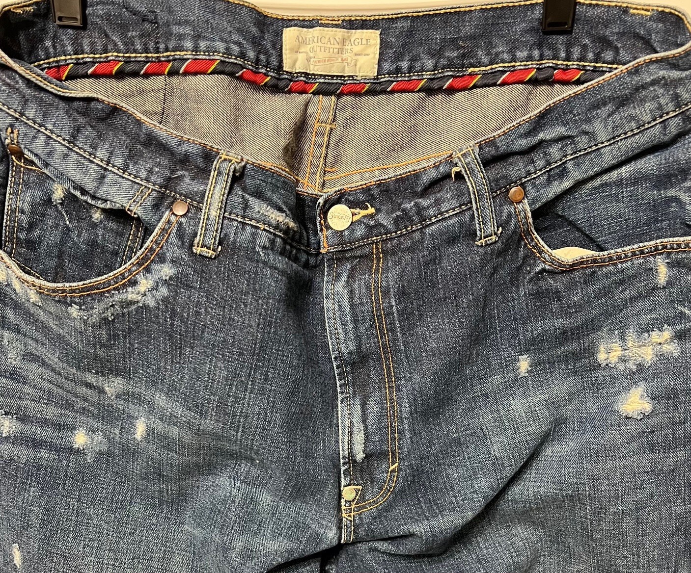 American Eagle Men Denim Jeans Boot Cut Blue 100% Cotton 36 X 31 Distressed gallery