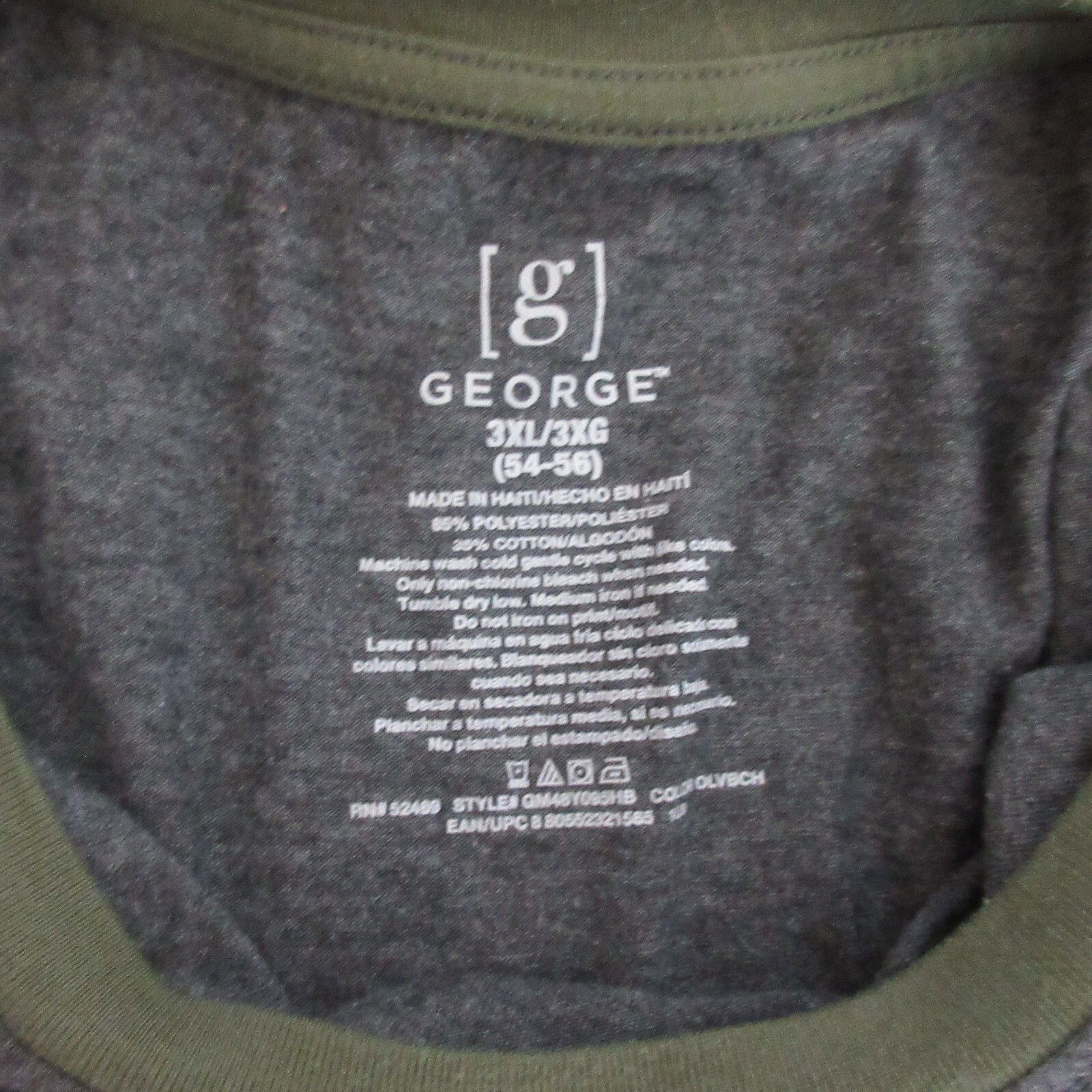 George T-Shirt Mens 3XL (54-56) Crew Neck Baseball Long Sleeve Gray Green Tee gallery