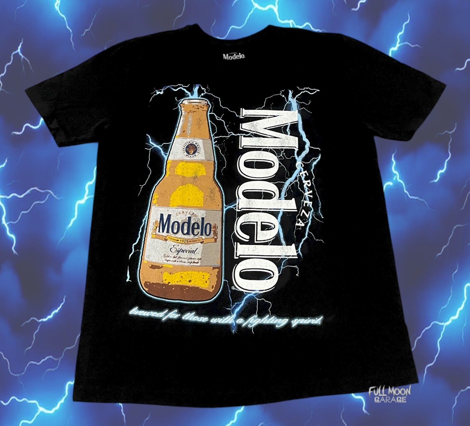New Modelo Beer Bottle Lightning Logo Men's Vintage T-Shirt gallery