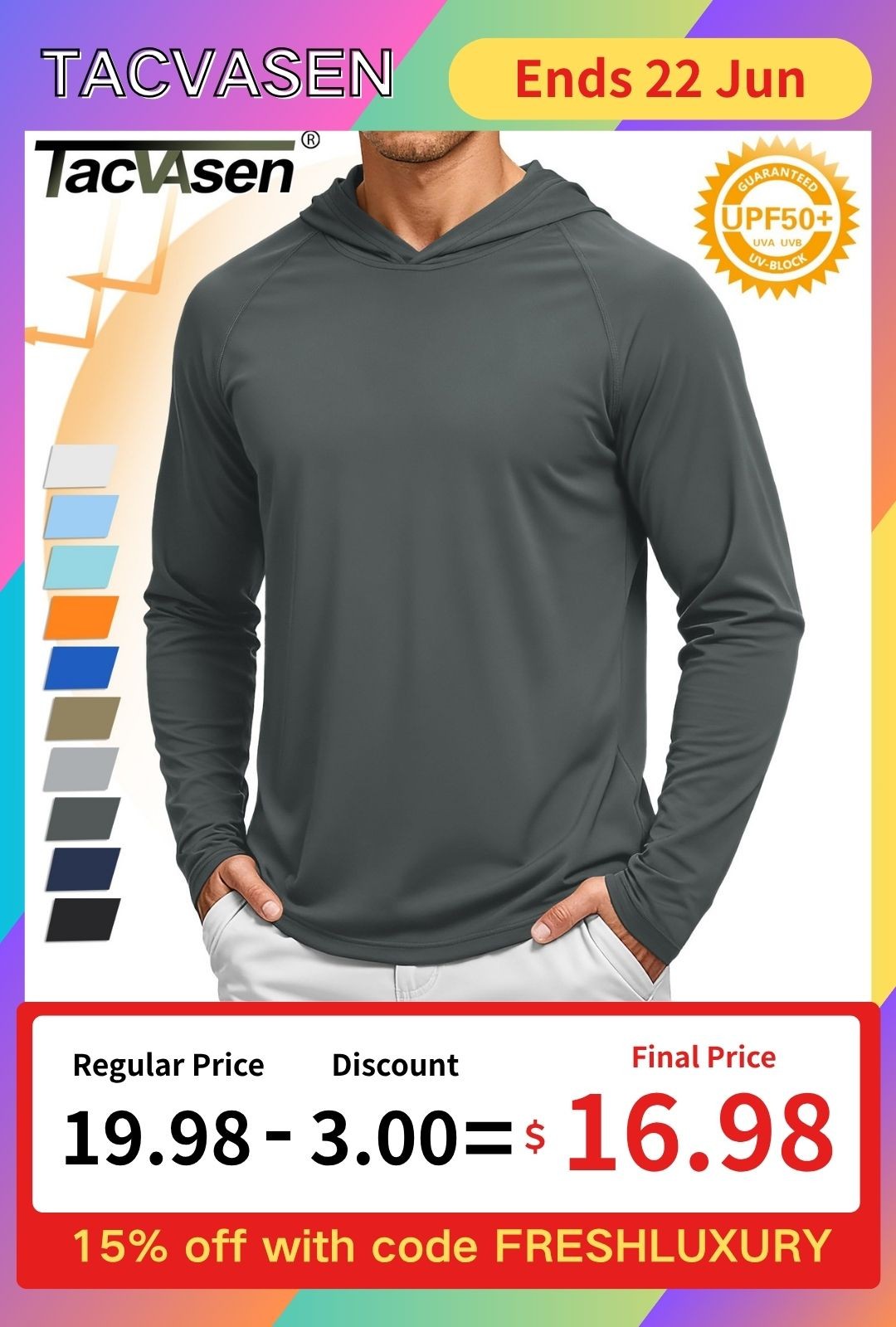 UPF50+ Mens Outdoor Fishing Hoodie Sun Block Skin Protection Long Sleeve T-Shirt gallery
