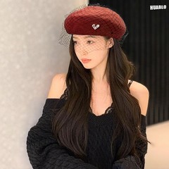French Berets Hat with Veil Premium Cashmere Elegant Church Wool Women Cap