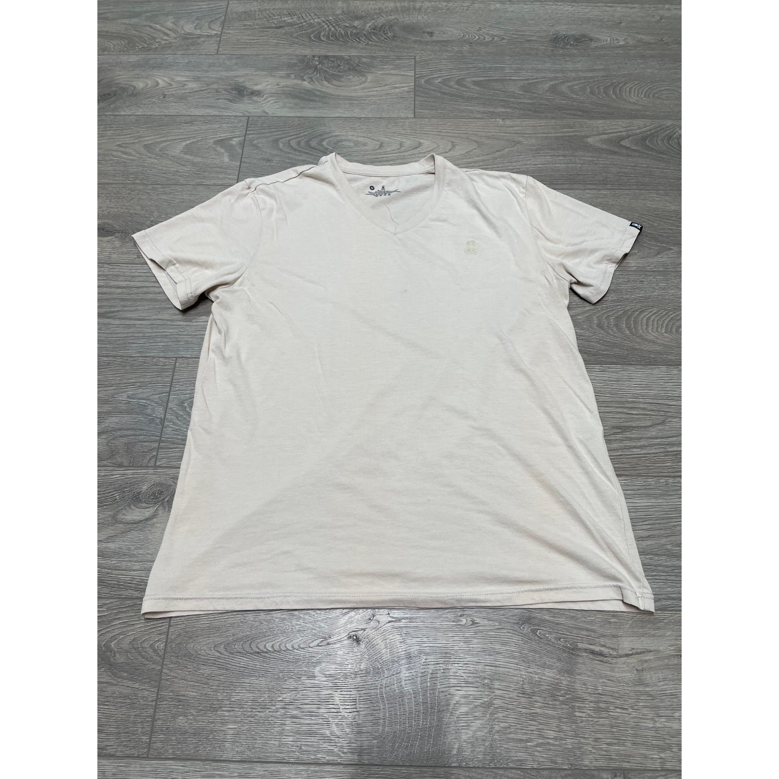 Psycho Bunny Beige V-Neck T-Shirt Medium – Embroidered Logo Short Sleeve Tee