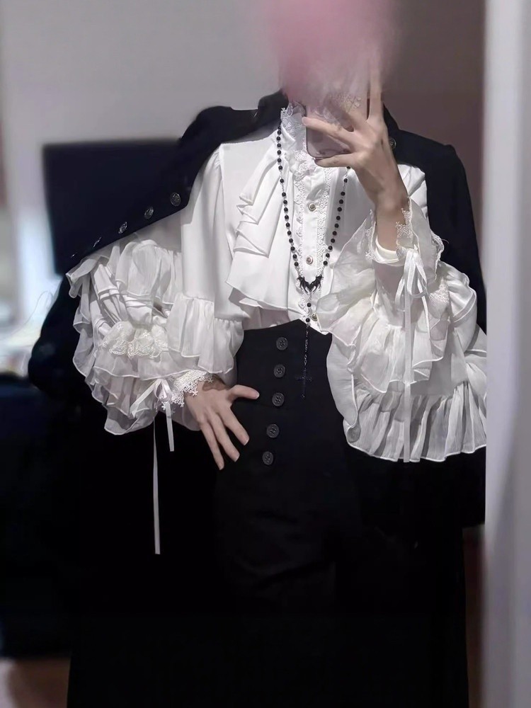 Men's retro gothic style Long-sleeved ruffled shirt Loose blouse unisex gallery