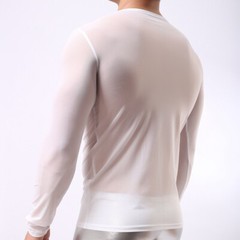 Mens Undershirt Nylon Mesh Men See Through Sheer Long Sleeve Sexy T-shirt