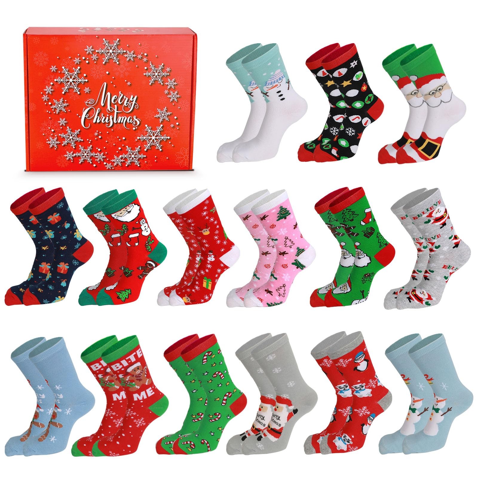 15 Pack Christmas Socks for Adults Teen Women Holiday Family Coworkers Xmas S…