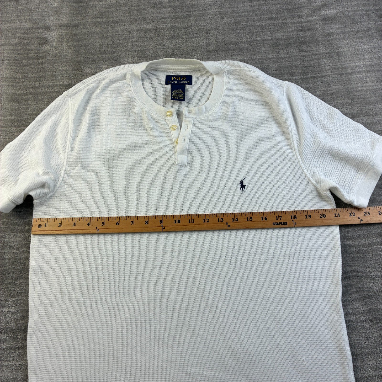 Polo Ralph Lauren Shirt Mens Large White Henley Thermal Sleepwear Waffle Knit gallery