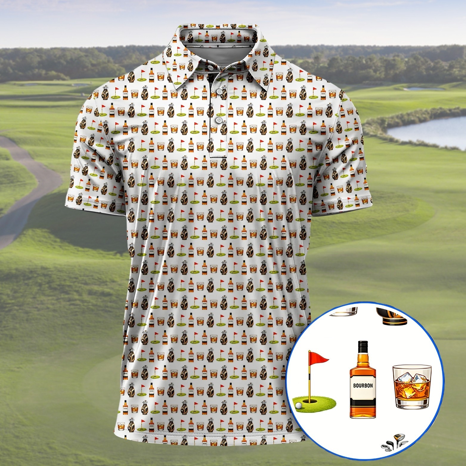 Bourbon Golf Polo Shirt Men Whiskey Golfer Drinking Gift Dad Father’s Day(S-5XL)