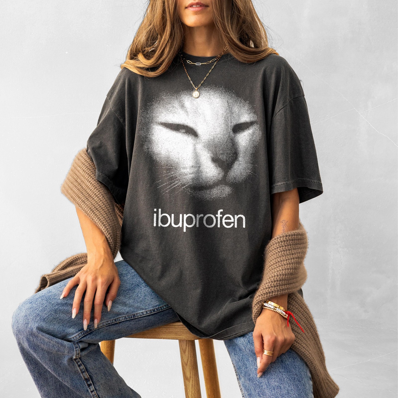 I Need Ibuprofen Funny Cat T-Shirt Vintage Meme Graphic Tee gallery