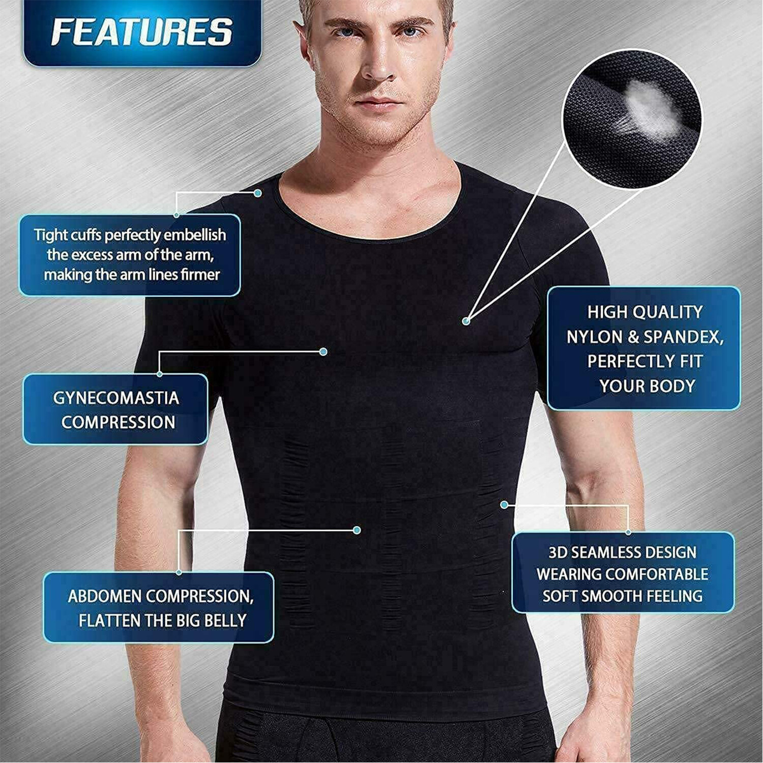 SecondSkin Men's Shaper Cooling T-Shirt Compression Shirt Slimming Shapewear US gallery