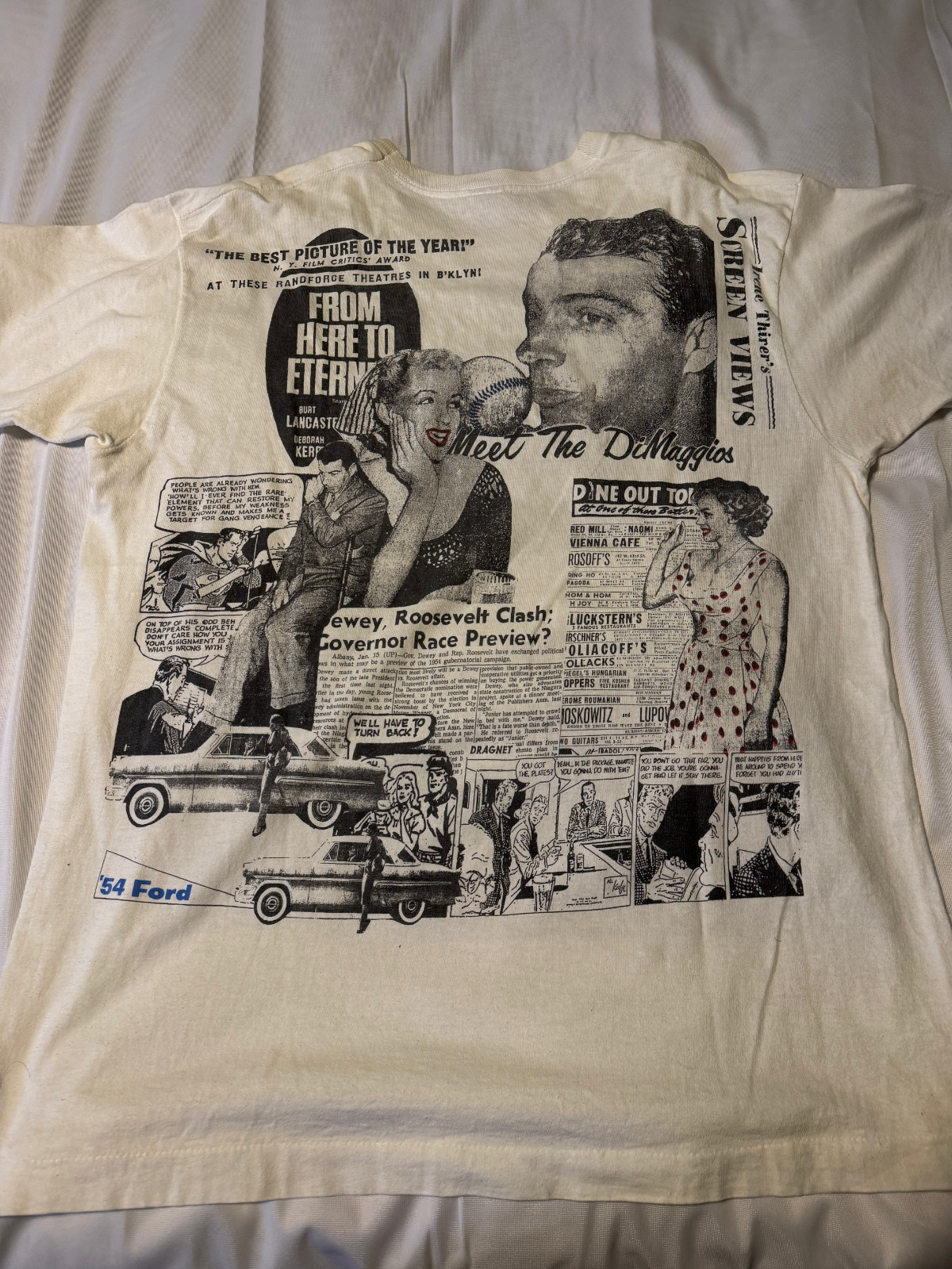 90s USA MARILYN MARRY DiMAG News paper All Over Graphic T-Shirt Size XL gallery