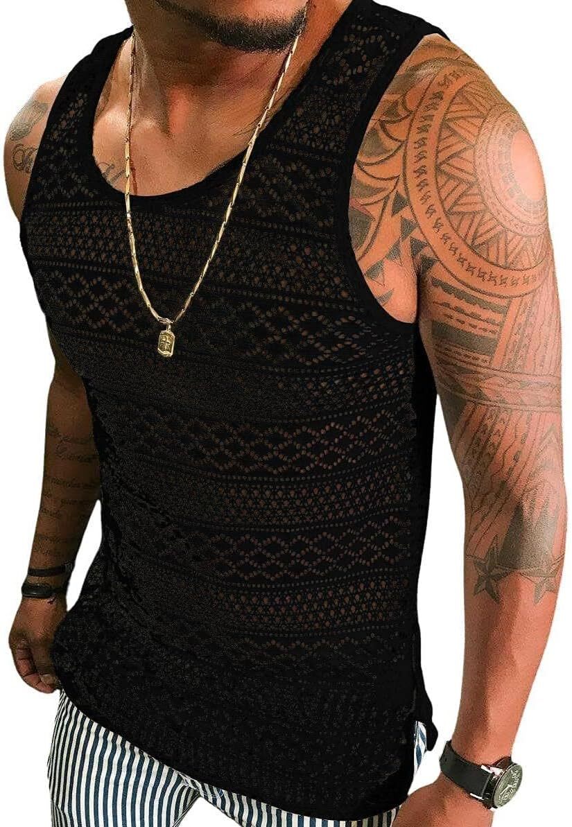 Mens Mesh See Through Tank Top Sleeveless Muscle Fit Sexy Vest Shirt gallery