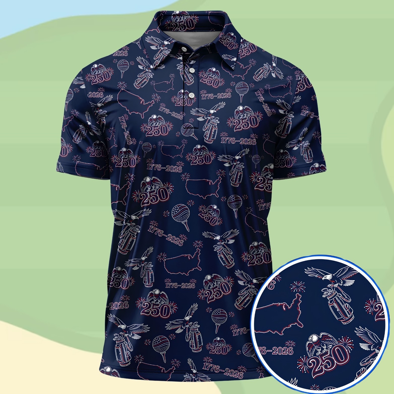 Men Patriotic Eagle & Liberty Golf Shirt USA 250th Anniversary 1776-2026 (S-5XL) gallery