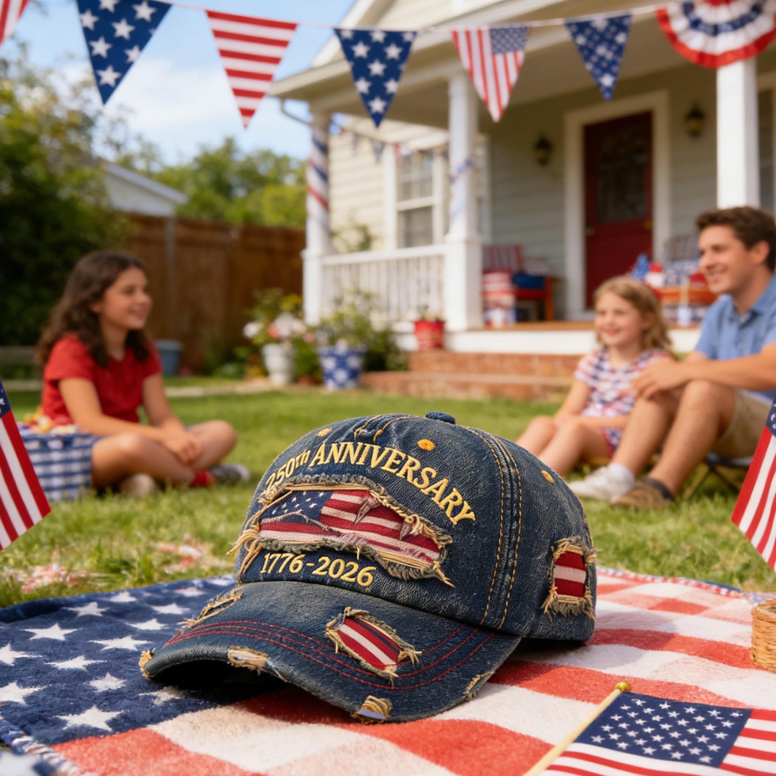 250th Anniversary USA Hat Denim Patriotic Adjustable Embroidered Baseball Cap... gallery