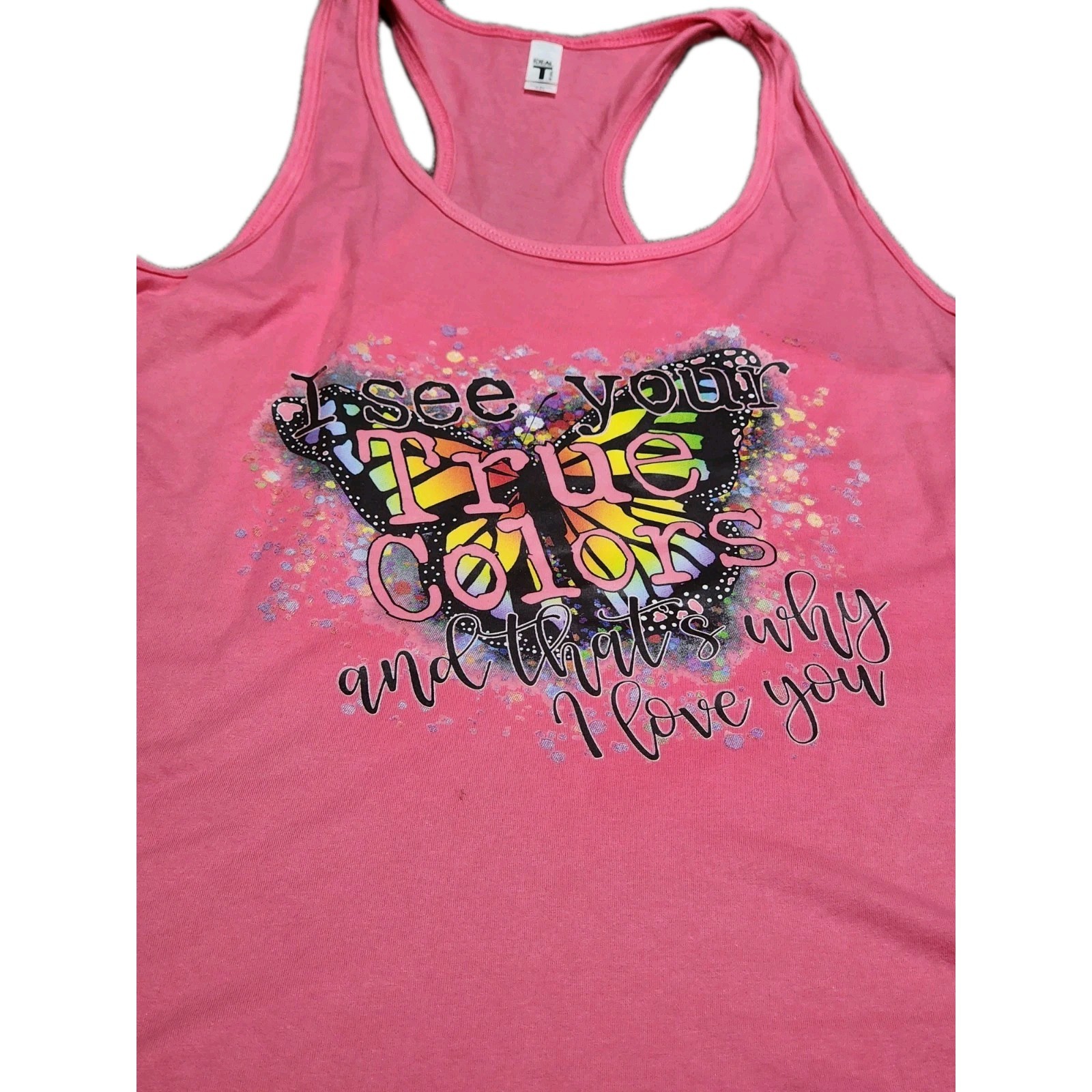 Ideal Womens XXL Pink Butterfly Graphic Racerback Tank Top True Colors NWOT gallery