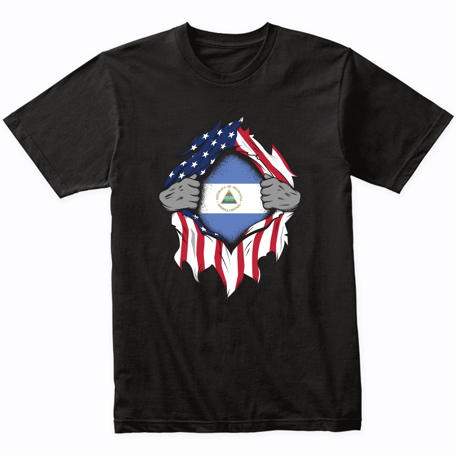Nicaraguan American Flags Hands Ripping Flag T-Shirt - Nicaragua Flag Shirt gallery