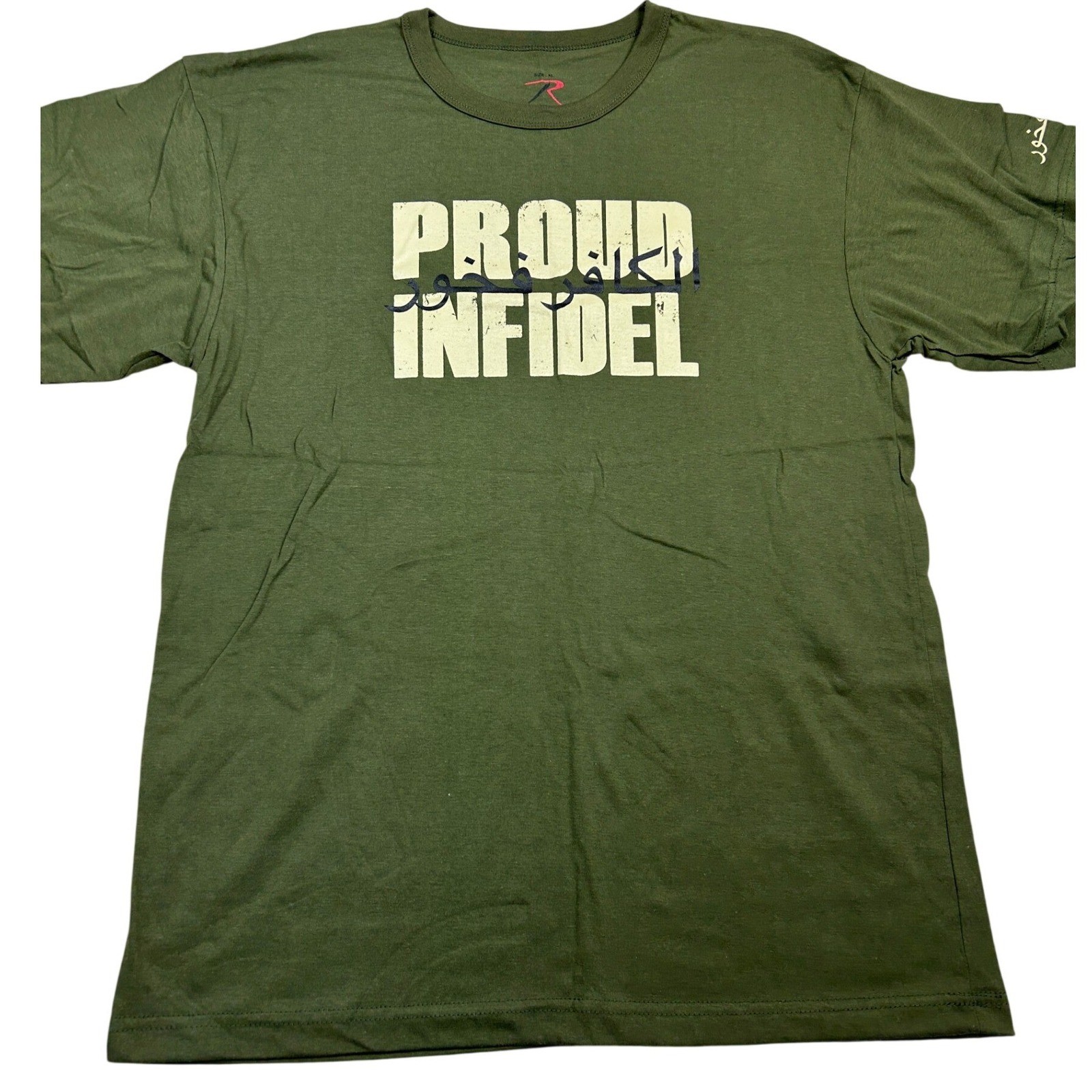 Rothco Mens Proud Infidel Graphic T-Shirt Olive Drab Arabic Script Size XL gallery