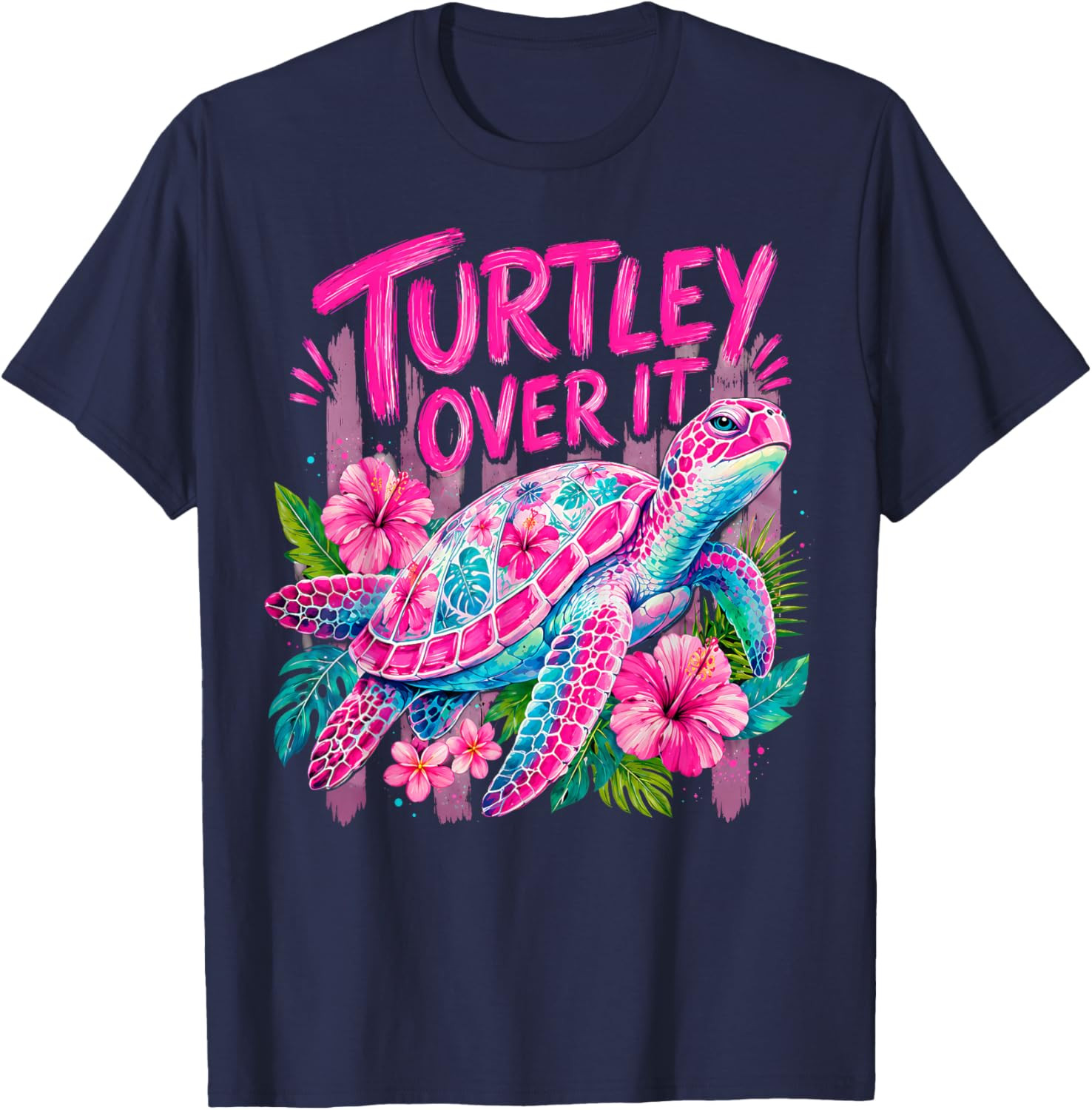 Stripped Turtley Over It Cute Turtle Flower Funny Men Women T-Shirt gallery