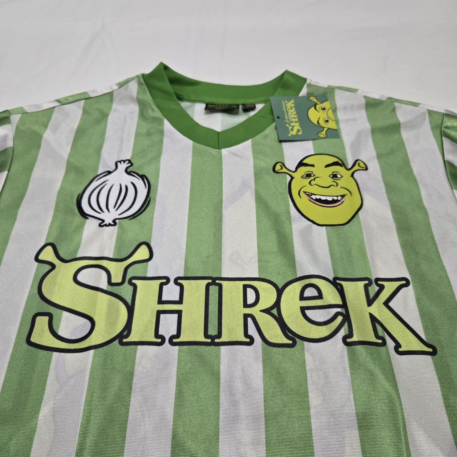 NWT Shrek Striped Football Jersey Embroidered 01 Green White Soccer Shirt XS M L gallery