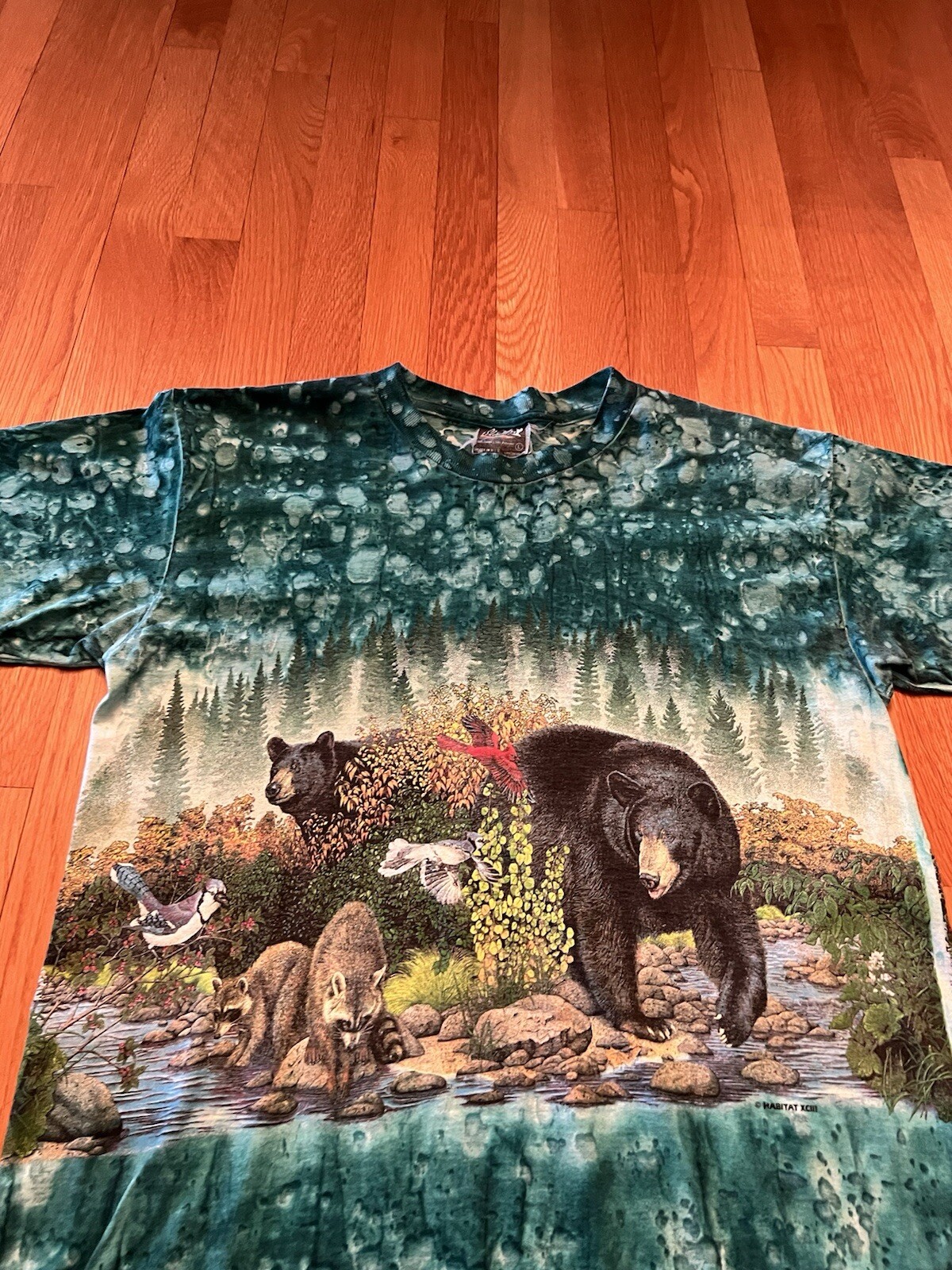 Vintage Habitat Shirt Sz L Wildlife Black Bear Wrap Print 1990s Tie Dye (0215) gallery