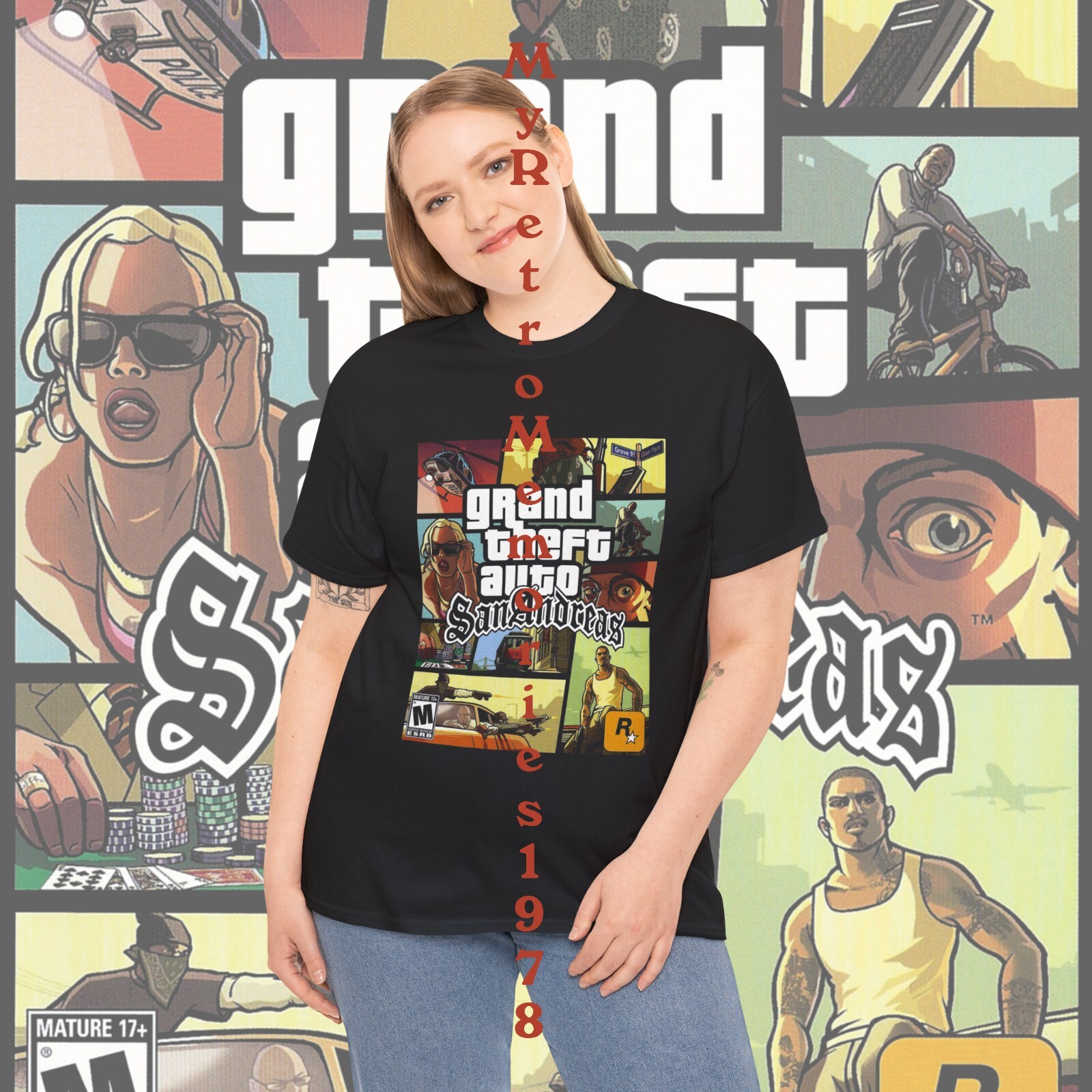 Grand Theft Auto San Andreas GTA Box Art Design Black T-Shirt S-5XL Retro Tee gallery