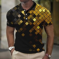 Color Geometry Pattern Polo Shirt For Men Grid Splicing 3D Print Tees Summer Ca