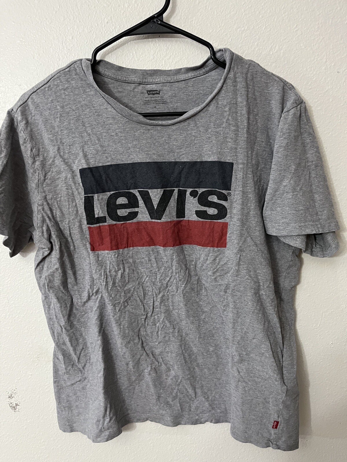 Levis Shirt Adult Medium Gray Big Logo Crew Neck Tee Men Solid