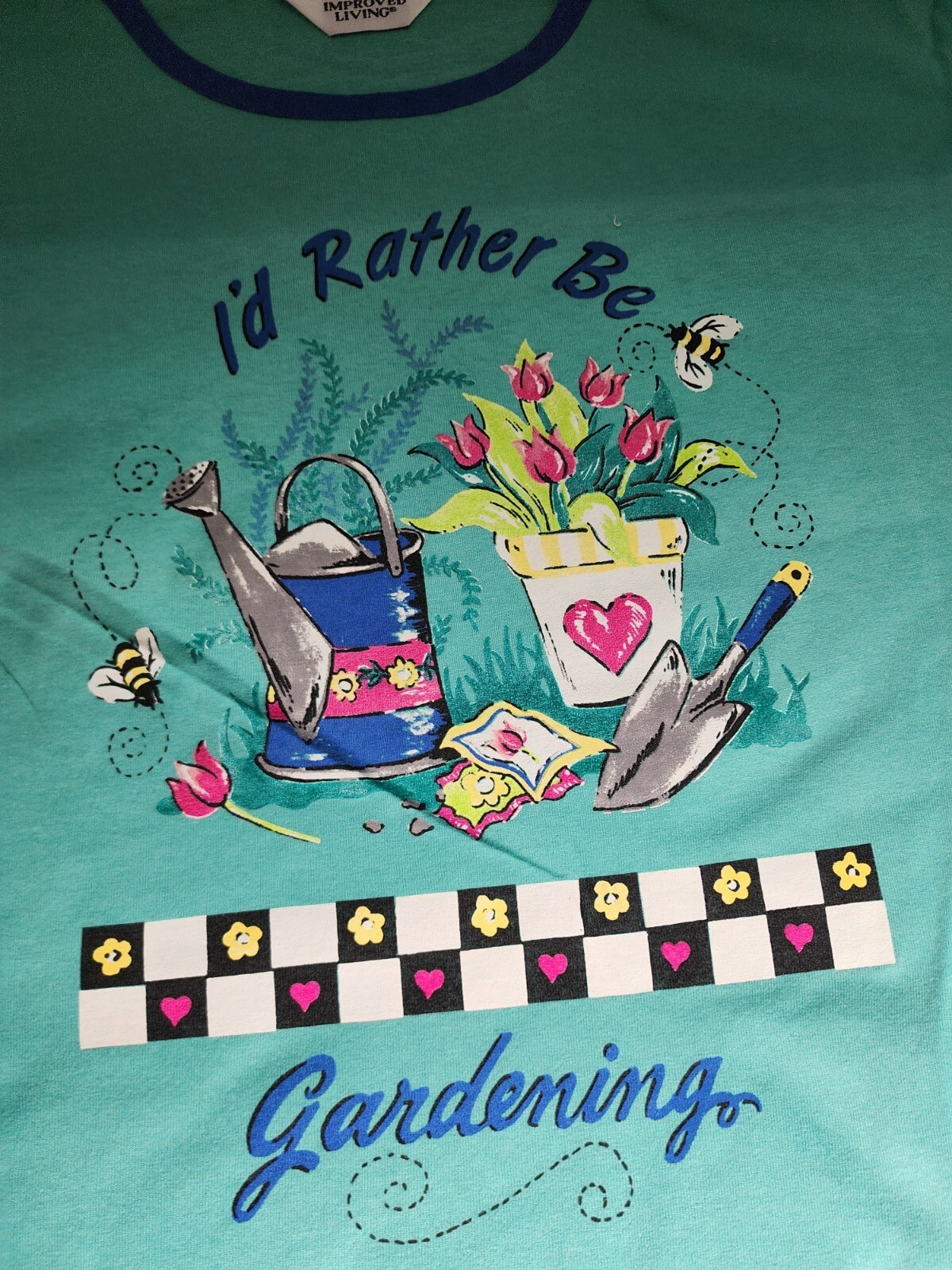 VTG IMPROVED LIVING Women's SIZE 3XL T-SHIRT XXXL Teal "I'd Rather Be Gardening" gallery