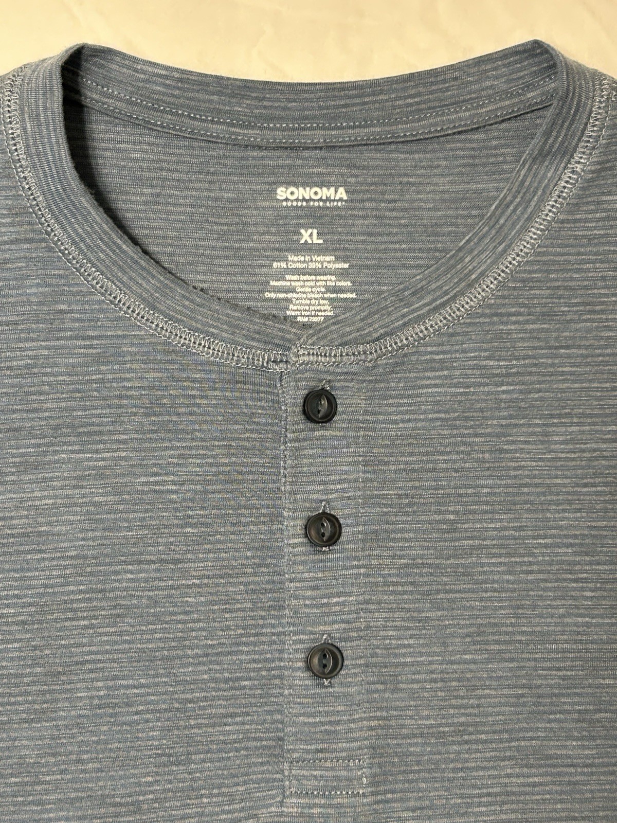 Sonoma Men's XL Blue Striped Henley T-Shirt Short Sleeve 3-Button Knit gallery