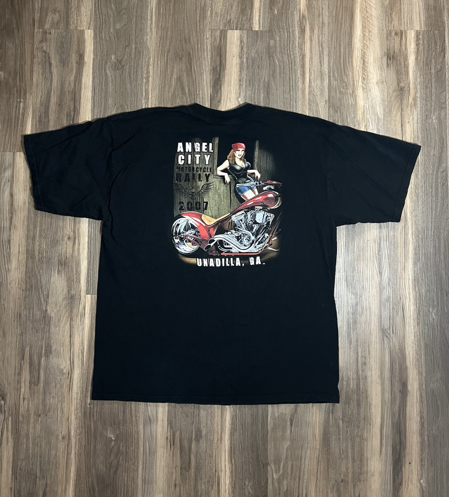 Y2K Angel City Four Seasons Motorcycle Rally Biker T-shirt Men’s Size XL Black gallery