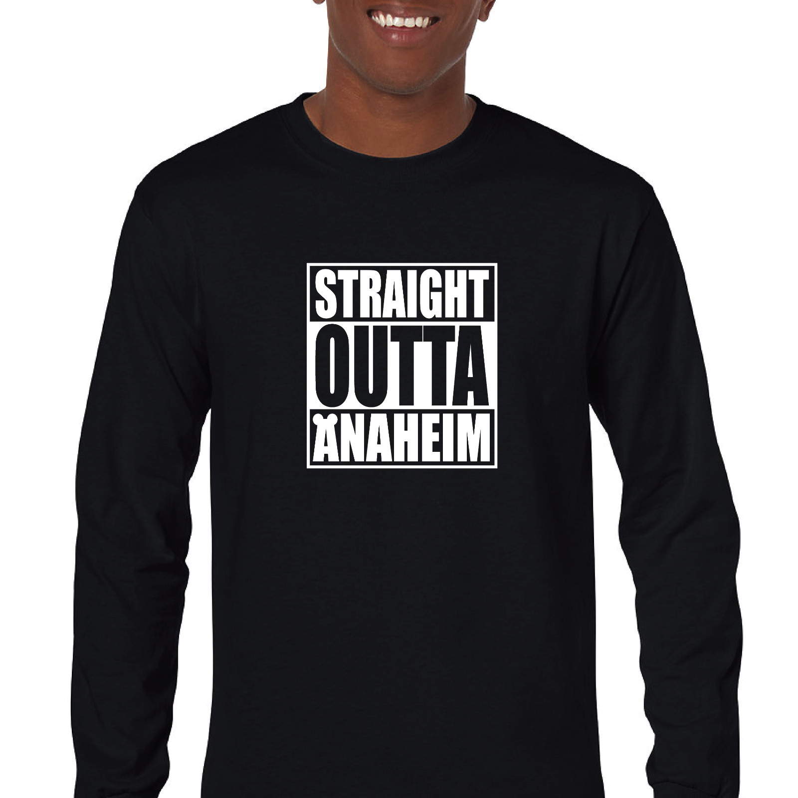 Straight Outta Anaheim Mouse Ears Theme Park Mens Cotton Long Sleeve T-shirt