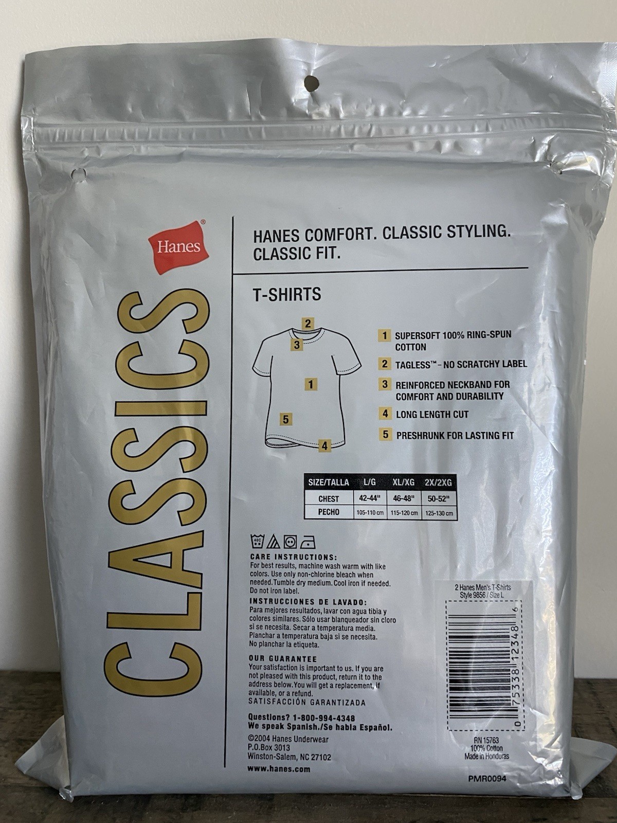 Hanes Classics T-Shirts 2 Pack L Tall Man 100% COTTON Tagless Long Length 9856 gallery