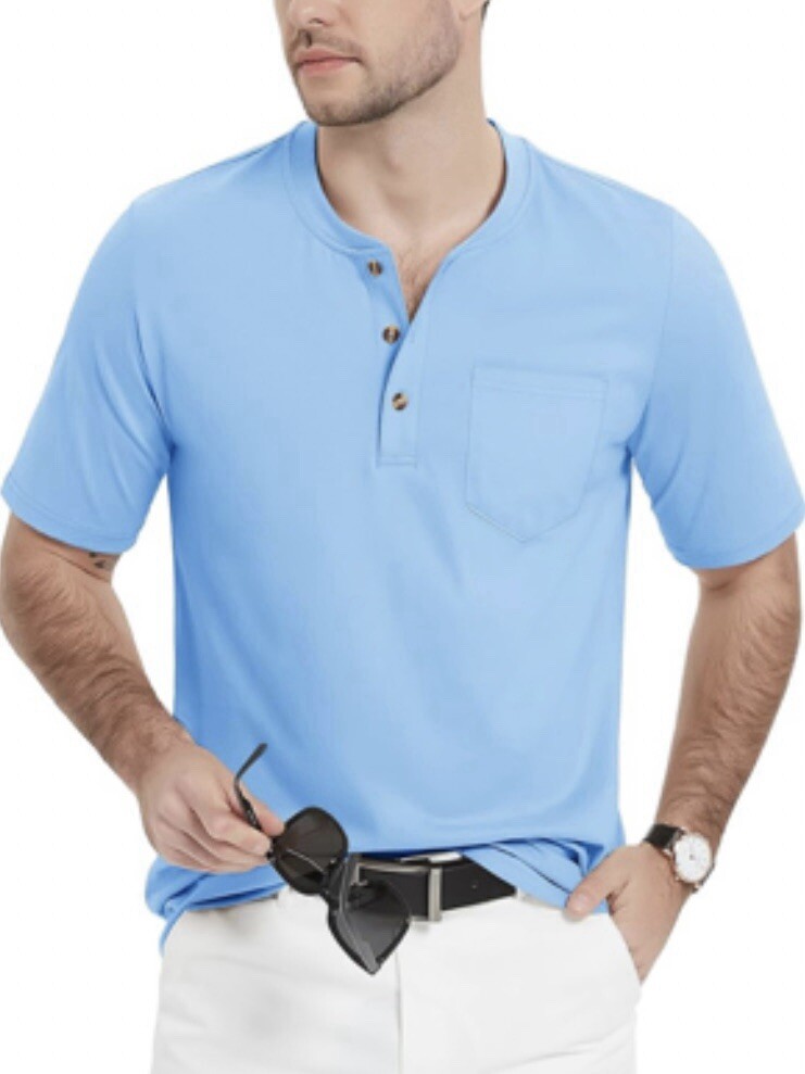 MAGCOMSEN Men's Henley Shirts Short Sleeve Pocket Tee Shirts Wine Blue Size 2XL gallery
