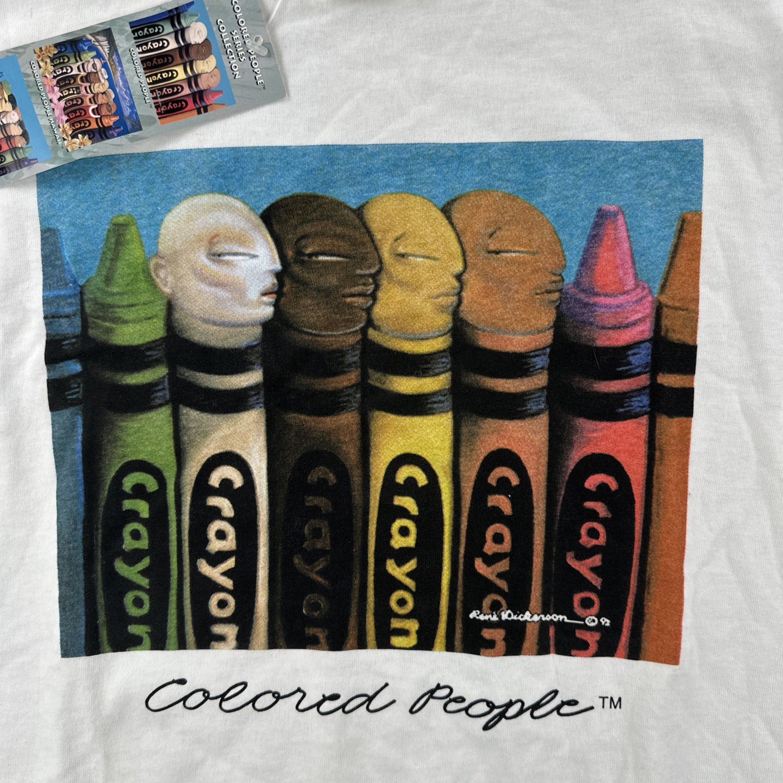 Vtg Tultex Mens XL White Shirt Rene Dickerson Colored People Art Tee 93 NWT 90s gallery