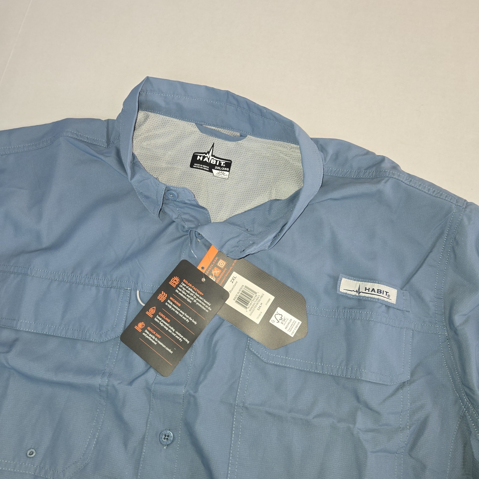 Habit Men's Long Sleeve Blue Springs 50+ UPF Quick Dry Shirt Size 2XL Nwt gallery