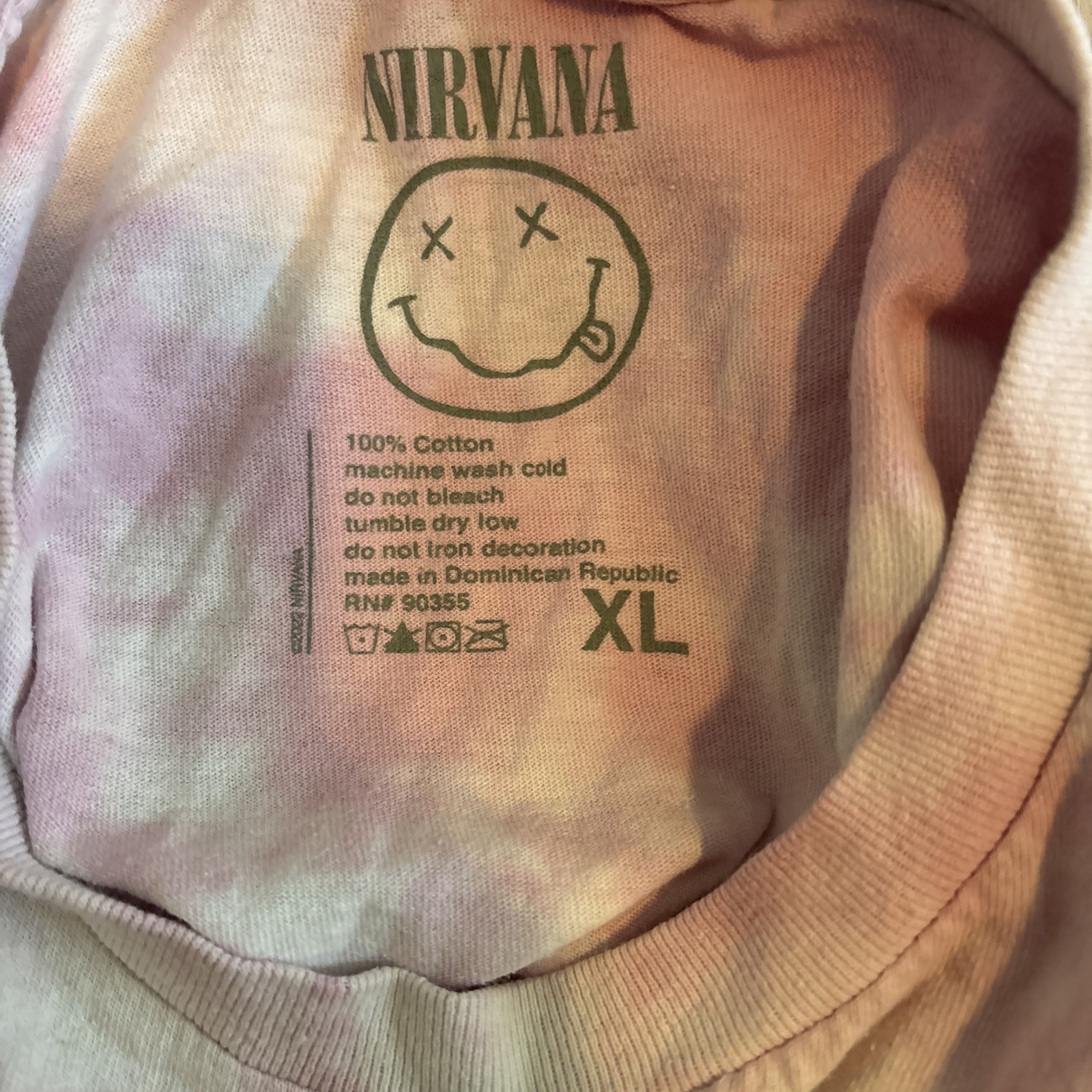 Nirvana Happy Face Graphic T-shirt Unisex XL Pink Tie Dye Distressed gallery