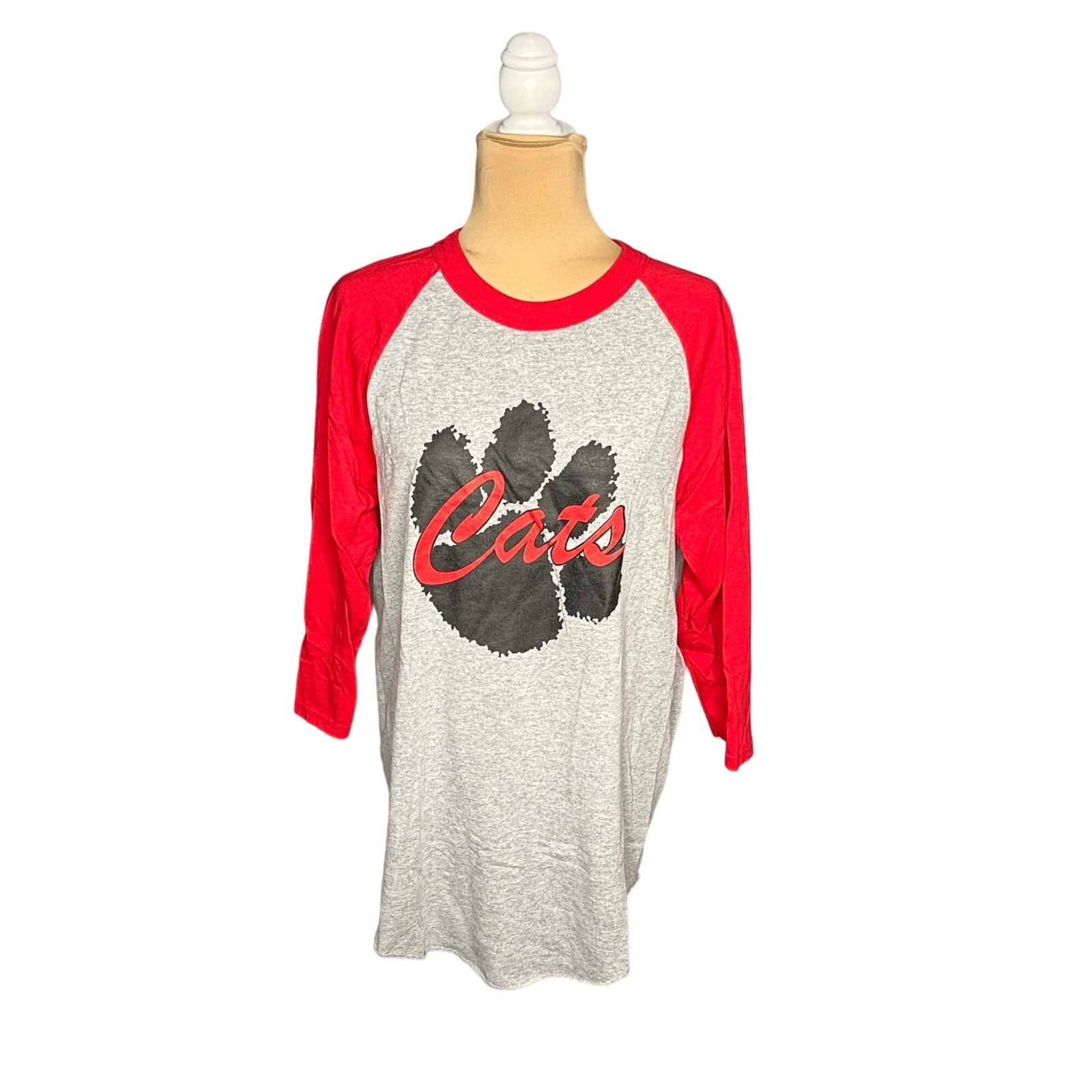 Augusta Sportswear Men's Raglan Graphic T-Shirt "Cats" Red Grey Size L Large gallery