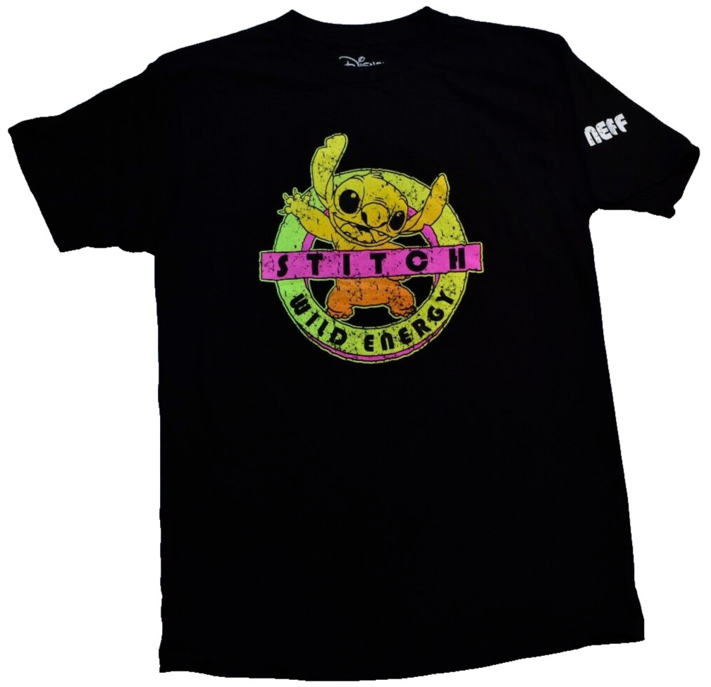 Neff X Disney Mens Stitch Wild Energy Distressed Graphic Black Shirt NWT S-XL gallery