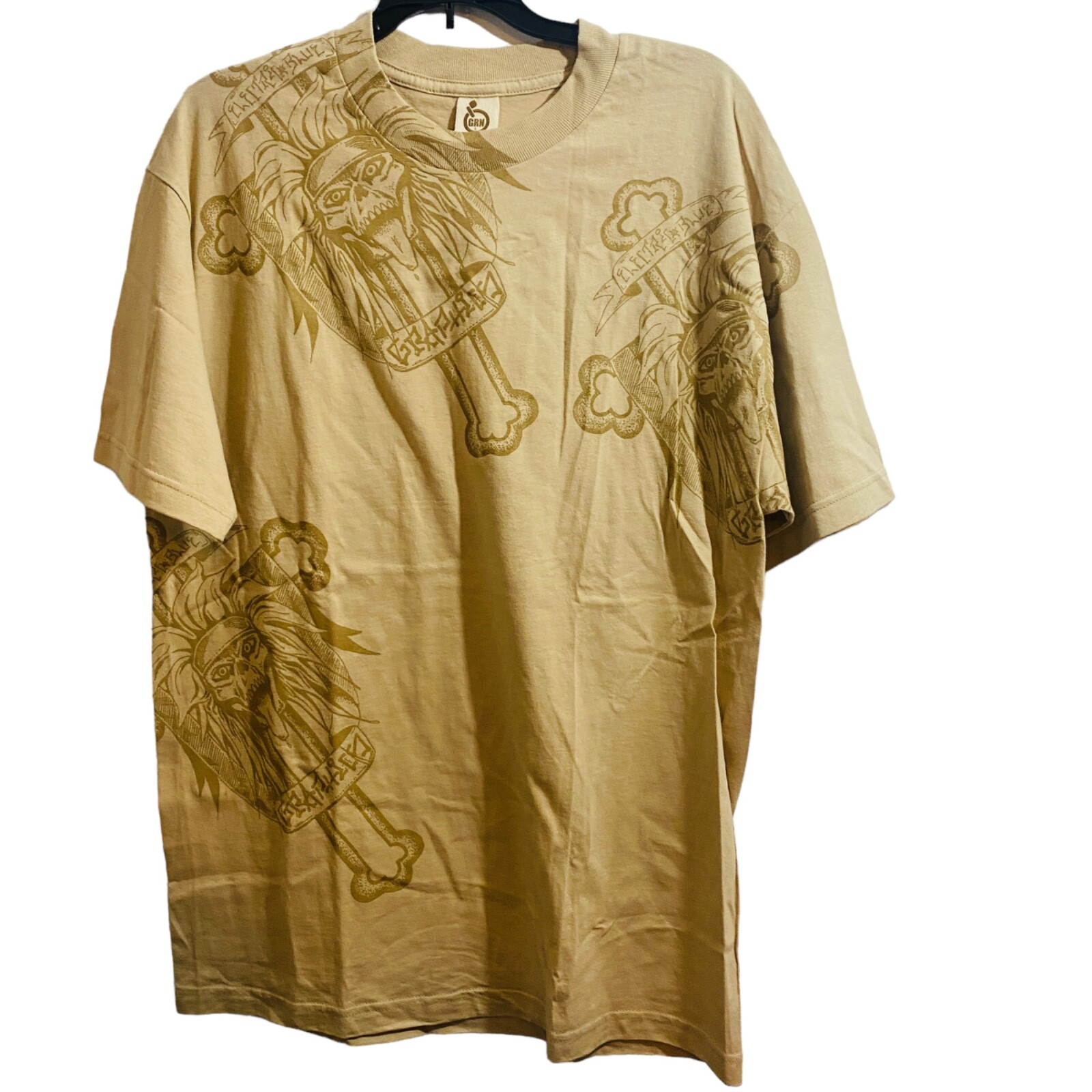 GREEN Apple Tree T Shirt Men's Size Large Beige Short Sleeve Crewneck Vintage gallery