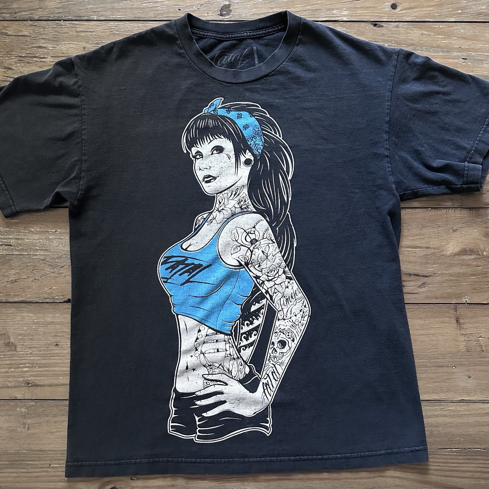 Vintage Y2K Fatal Clothing Tattoo PinUp Tshirt Large Goth Emo Punk Grunge Skate gallery