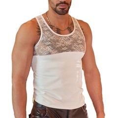 Men’s Tight Fitting Patchwork Leather Mesh Vest Sexy Nightclub Shaping Tank Tops