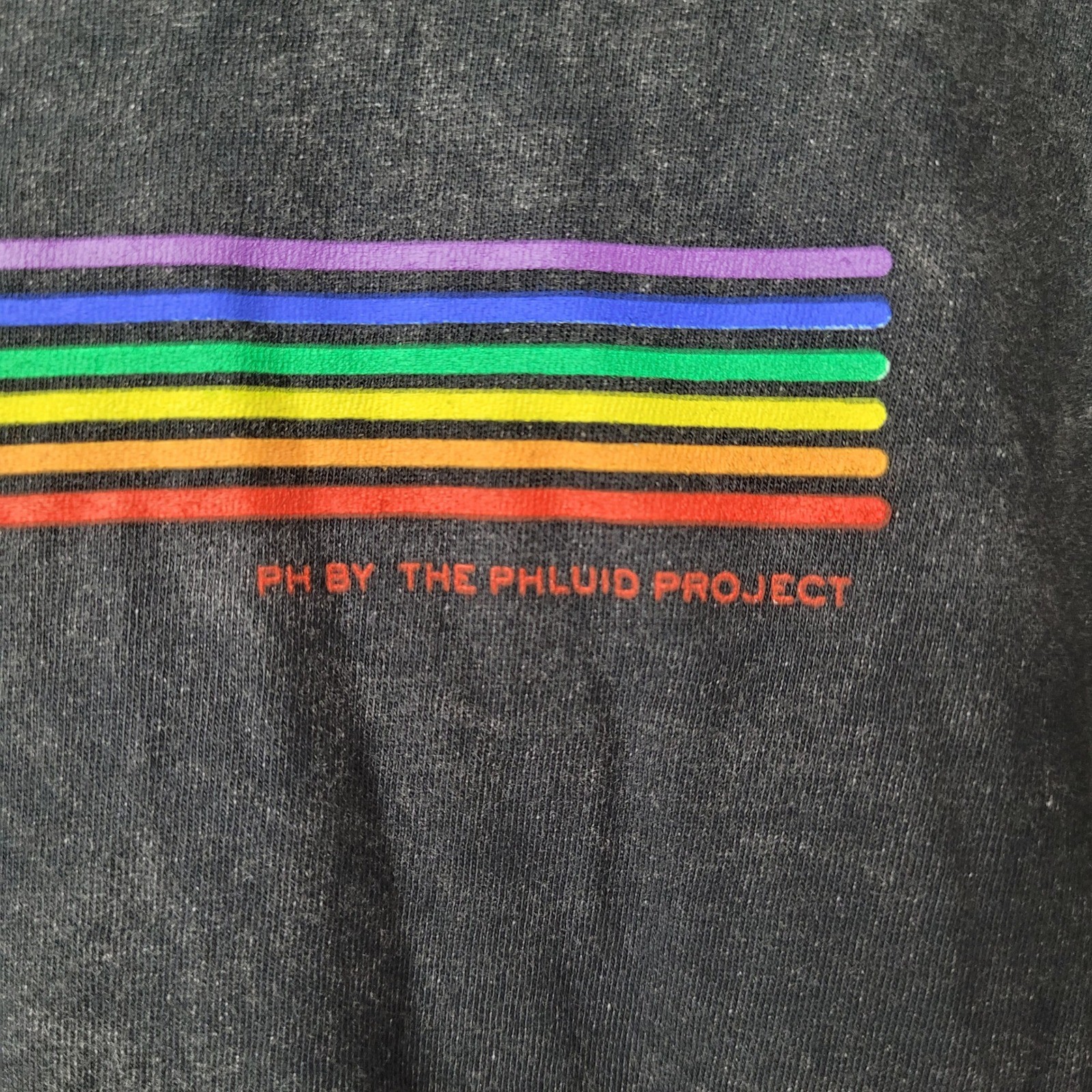 Phluid Project Graphic T Shirt Smiley Face Rainbow Unisex L Black Mineral Wash gallery